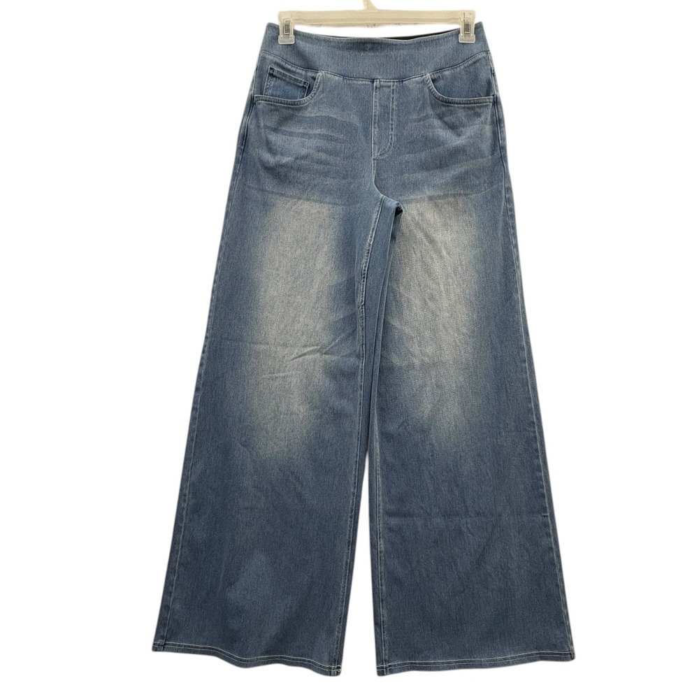 Halara Flex Wide Leg Jeans High Rise Pull On Stretch Light Wash Denim Pants LT